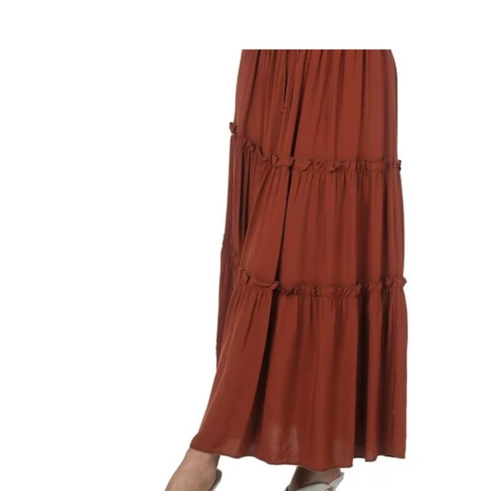 Zenana Maxi Skirt Womens Plus Size Tiered Raw Hem Plus Size 1X-2X - 3X